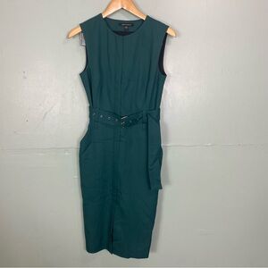 Judith & Charles Green Zip Up Sheath‎ Dress Belted Size 6
